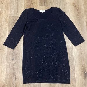 St. John Evening black on black rhinestone studded tunic / mini dress, size 12